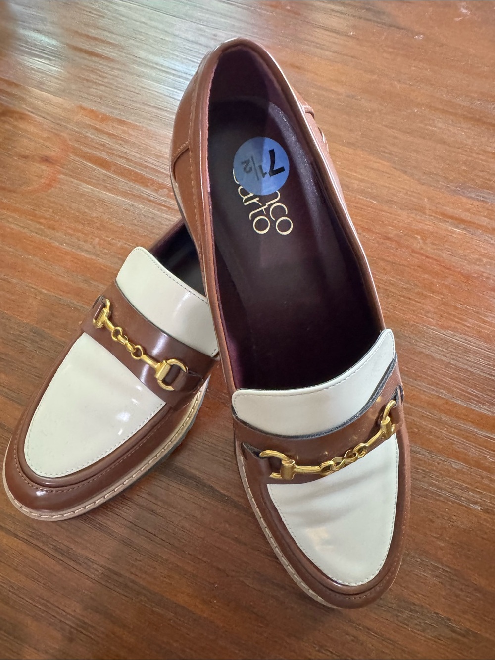 Franco Sarto Brown and Cream Leather Bit Loafers